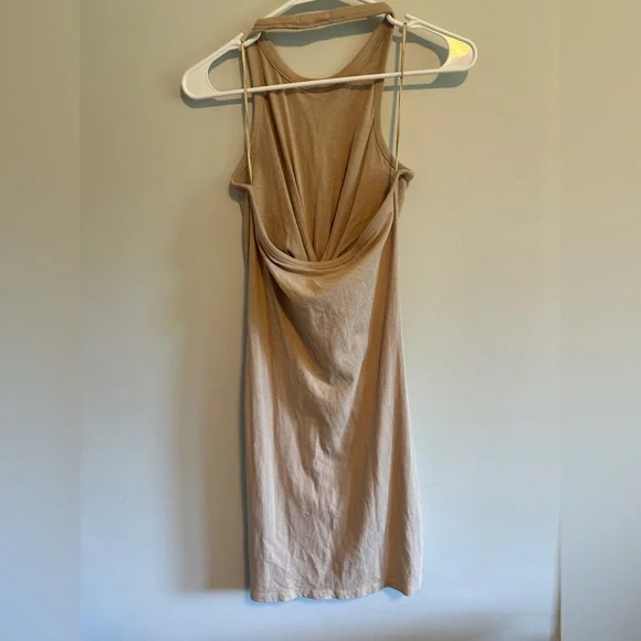 Alexander Wang Halter Cream Medium 100% Cotton Tan Mini Bodycon Dress - Picture 3 of 5